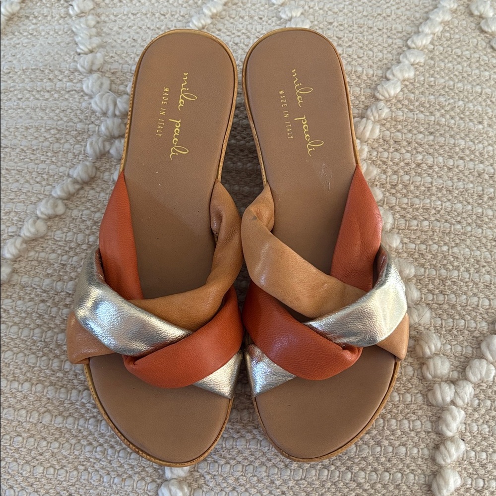 Mila Paoli Orange and Silver Wedges